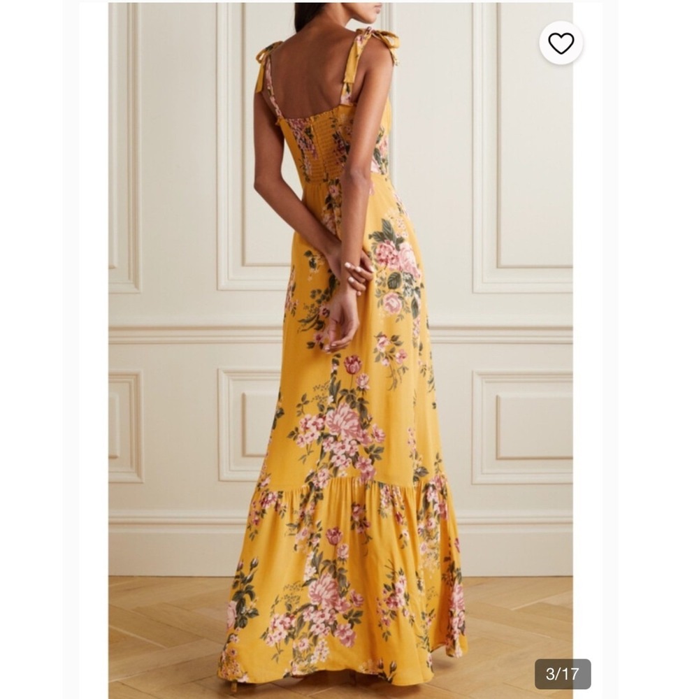 Reformation Jasen Dress Anjelica Yellow Floral Tie Strap Maxi Dress Size 6 - Picture 2 of 12